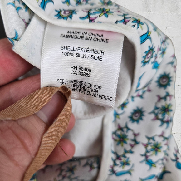 Theory White Blue Floral Silk Mid Rise Tapered Boho Whimsy Pants Trousers Size 0 - Picture 7 of 11